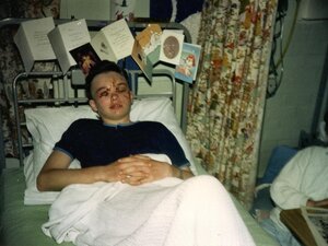 Tommy Baker in hospital, 1987